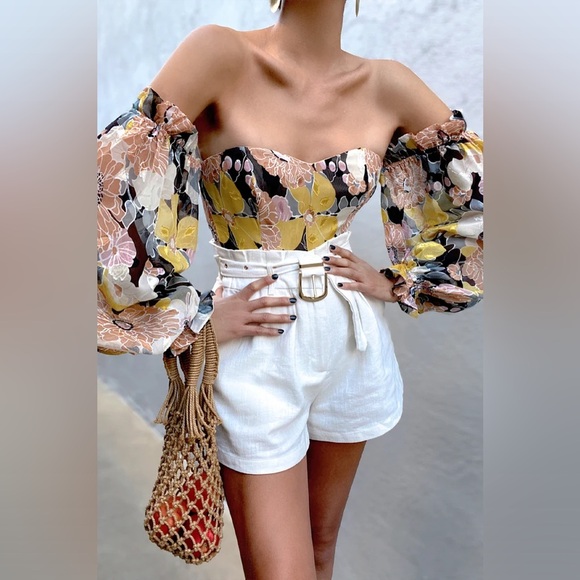 NWT Seven Wonders Floral Off Shoulder Body Suit - Picture 1 of 9